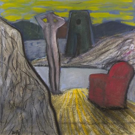 Carmelo Zotti Trieste 1933 Nudo e torre 2000, Olio e sabbia su tela, cm....