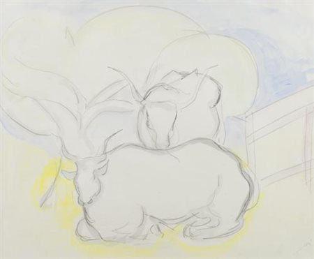 Giuseppe Cesetti Tuscania (Vt) 1902 1990 Due buoi , Tecnica mista su...