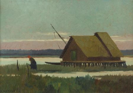 Renato Natali Livorno 1883 1979 Calambrone , Olio su tavola, cm. 35x50...