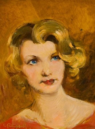 Cafiero Filippelli Livorno 1889 1973 Ritratto , Olio su tavola, cm. 16,5x12...