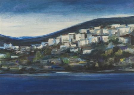 Domenico Purificato Fondi (Lt) 1915 Milano 1984 Paesaggio , Olio su tela, cm....