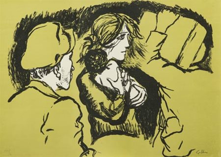 Renato Guttuso Bagheria (Pa) 1912 Roma 1987 Gli emigranti , Litografia su...