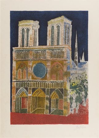 Franco Gentilini Faenza 1909 Roma 1981 Cattedrale , Serigrafia su carta, cm....