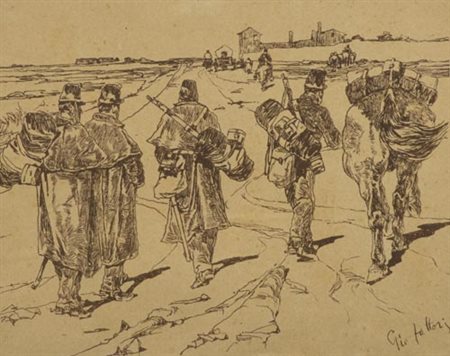 Giovanni Fattori Livorno 1825 Firenze 1908 Artiglieria in marcia , Litografia...