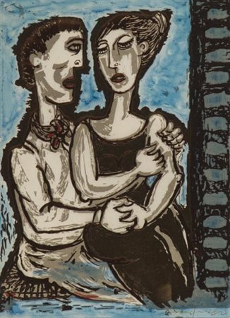 Giuseppe Migneco Messina 1908 Milano 1997 Amanti contadini , Serigrafia su...