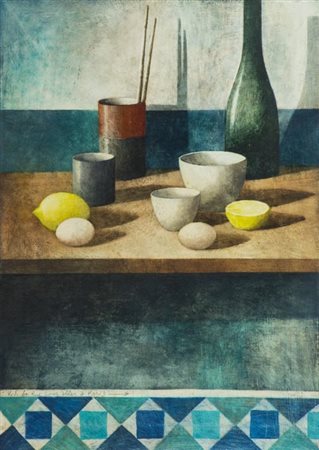 Marcello Scuffi Tizzana (Pt) 1948 Natura morta sul tavolo con bottiglia 1996,...