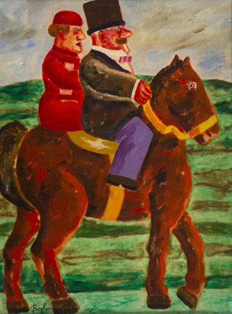 Franz Borghese Roma 1941 Roma 2005 A cavallo , Olio su tela, cm. 40x30...
