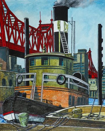 Tonino Caputo Lecce 1933 Harbour old tugg , Olio su tela, cm. 52x42 Firmato...