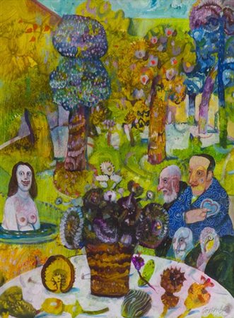 Antonio Possenti Lucca 1933 Giardino di Susanna 1998, Olio su cartone telato,...