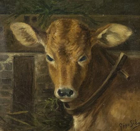 Giuseppe Sidoli Piacenza 1886 1975 Vitello , Olio su tela, cm. 25x26 Firmato...