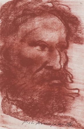 Pietro Annigoni Milano 1910 Firenze 1988 Volto , Sanguigna su cartoncino, cm....