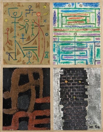 SEKINE YOSHIO (1922-1985) Playground 1988acrilico su tela cm 41,5x32firmato e...