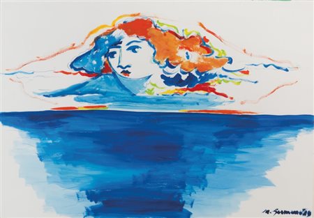 MIMMO GERMANA' (1944-1992) Donna e mare 1989acquerello e tecnica mista su...