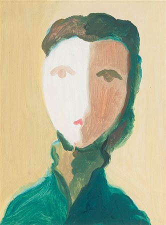 VIRGILIO GUIDI (1891-1984) Ritratto in verdeolio su cartone telato cm...