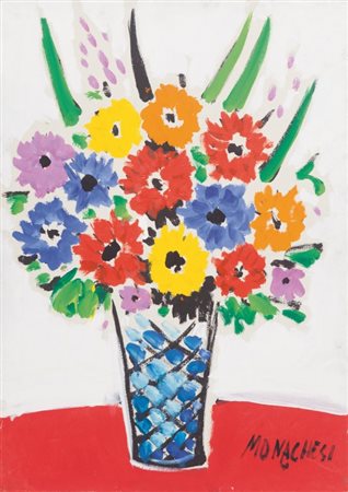 SANTE MONACHESI (1910-1991) Vaso di fioriolio su tela cm 70x49,5firmato in...