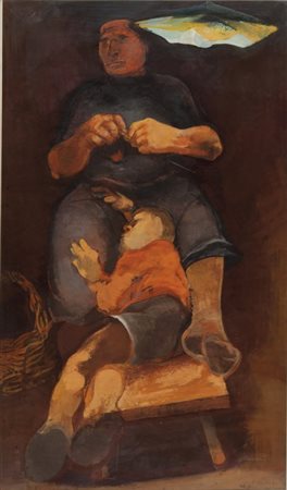 FRANCO FRANCESE (1920-1996) La veglia nella stalla 1955carta intelata cm...