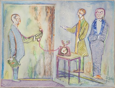 FABRIZIO CLERICI (1913-1993) La telefonatatecnica mista su carta cm...