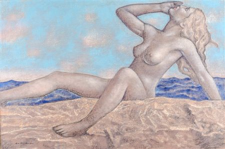 NINO LA BARBERA (Mazara del Vallo 1945) OLIO su tela "ragazza al mare",...