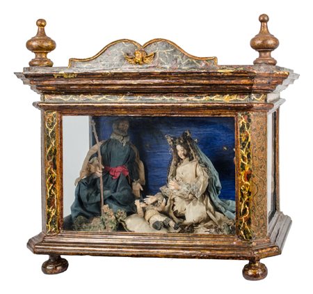 PRESEPE in cera raffigurante "San Giuseppe, Madonna, Bambinello ed Angelo"...