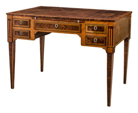 SCRITTOIO stile Luigi XVI in noce e varie essenze di legno di frutto con...