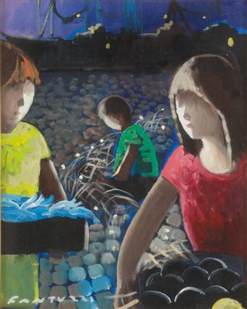 ELIANO FANTUZZI (Modena 1909 - Verona 1987) OLIO su tela "i pescivendoli",...