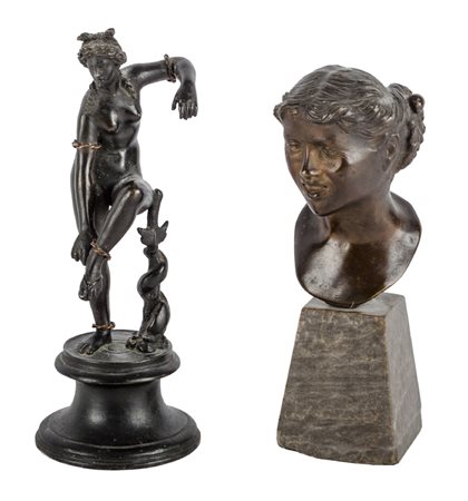 LOTTO composto da SCULTURA in bronzo raffigurante "mezzobusto femminile" e da...