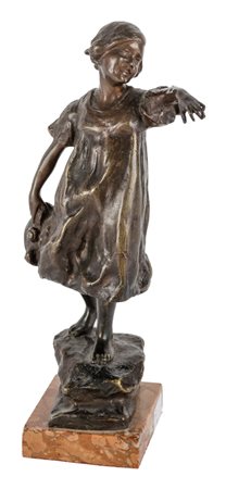 SCULTURA in bronzo, fusione a cera persa raffigurante "bambina", foderia Art...