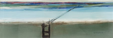 G. ZINGALES OLIO su carta "paesaggio con ponte". XX secolo Misure: cm 26 x 47