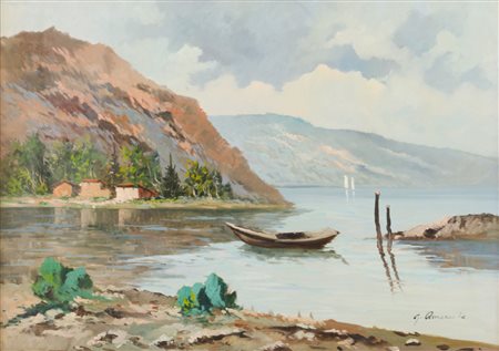 G. AMARANTE OLIO su tela "paesaggio con lago". XX secolo Misure: cm 50 x 70