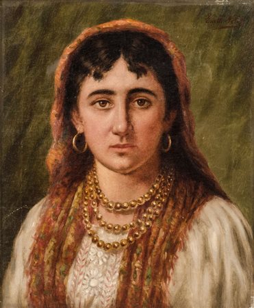 OLIO su tela "popolana". Italia XX secolo Misure: cm 49 x 40,5