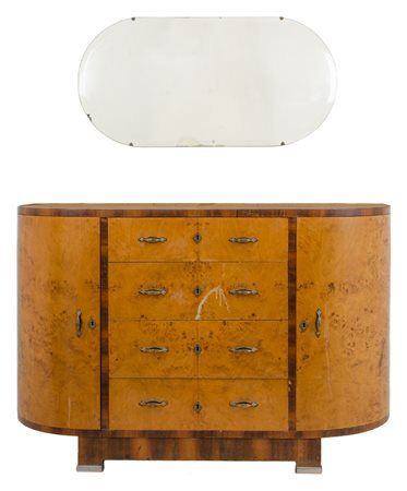 CASSETTONE deco' in radica di tuja e radica di noce a quattro cassetti, due...