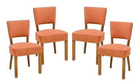 QUATTRO SEDIE deco' in noce (seduta h cm 46). Italia I meta' '900 Misure: cm...