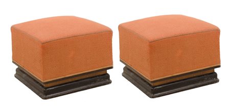 DUE POUF deco' in noce con base in legno ebanizzato. Sicilia meta' '900...