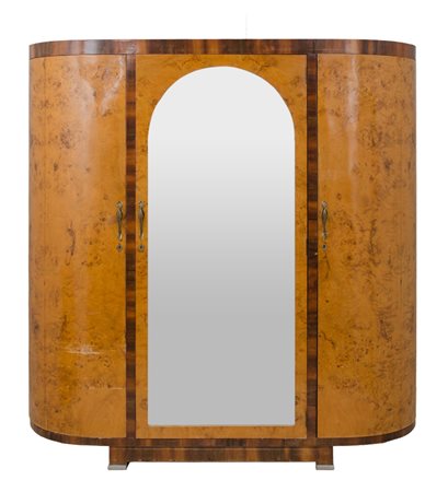 ARMADIO deco' con anta centrale e due ante bombate laterali in radica di...