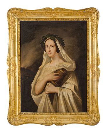 OLIO su tela "vestale" entro cornice a guantiera in legno dorato ad oro...