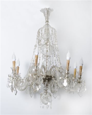 LAMPADARIO ad otto luci in vetro con brindoli. Italia primi '900 Misure: h cm...