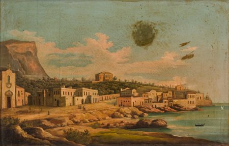 OLIO su tela "veduta dell'Acquasanta a Palermo" entro cornice a canna...