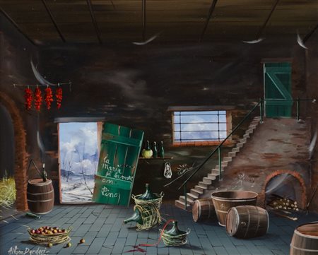 DARDARI ALFANO (Meldola 1924 - 1988) OLIO su tela "scena d'interno", firmato...