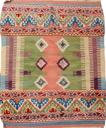 TAPPETO Kilim sofre' con tecnica mista, trama e ordito in cotone, vello in...