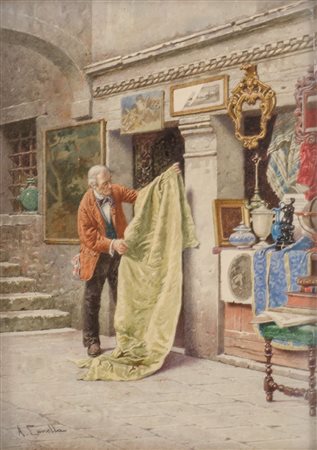 ANTONIO CANELLA (1849 - 1922) ACQUARELLO "l'antiquario" firmato in basso a...