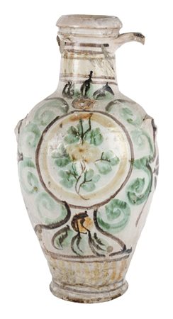 QUARTARA in ceramica decorata e smaltata (mancanze e filature). Caltagirone...