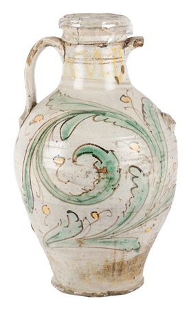 ANFORA in ceramica smaltata e decorata (mancanze e filature). Caltagirone...