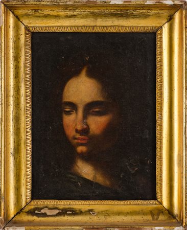 OLIO su tela "Cristo" entro cornice a canna ciaccata in legno dorato ad...