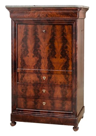 SECRETAIRE Luigi Filippo in piuma di mogano con tre cassetti sottostanti,...