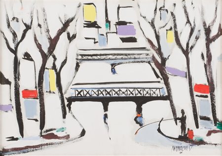 SANTE MONACHESI (Macerata 1910 - Roma 1991) OLIO su tela "ponti sulla Senna"....