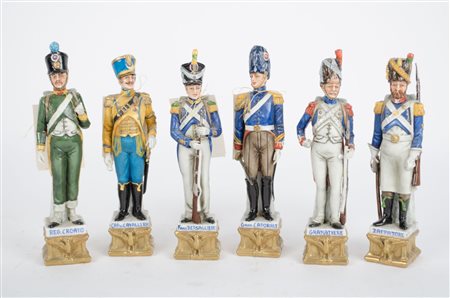 COLLEZIONE composta da sei SCULTURE in porcellana dipinta raffiguranti...