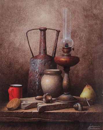 FERDINANDO QUINTAVALLA (Parma 1951) OLIO su tavola "natura morta", firmato in...