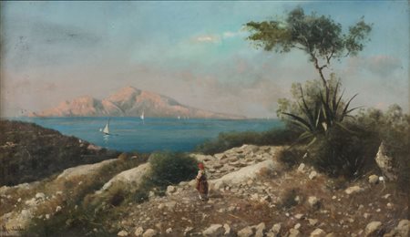 VINCENZO MONTULLO (Napoli) OLIO su tela "paesaggio marino", firmato in basso...
