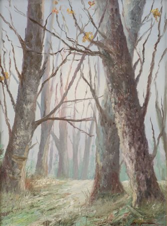 LOTTO composto da OLIO su masonite "paesaggio alberato" a firma P. Vaccaro e...