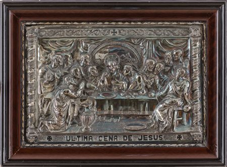 ALTORILIEVO in metallo argentato "Ultima Cena". Spagna primi '900 Misure: cm...